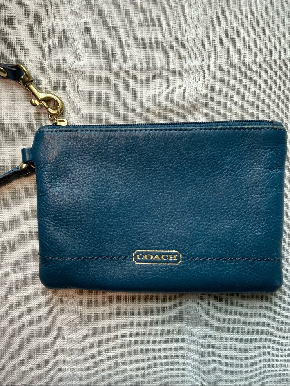 Coach Teal Leather Zip Wristlet with Gold Logo
